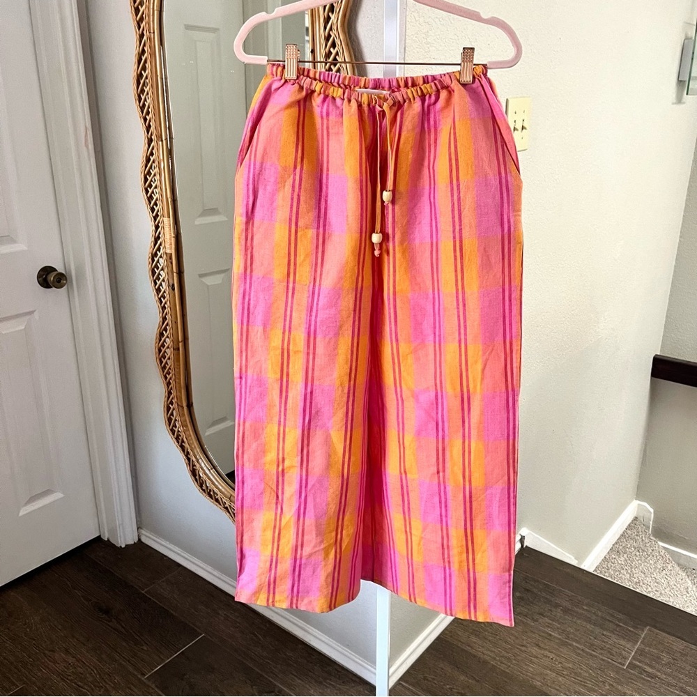 Free People / NWT Kinga Csilla Pink Orange Plaid Striped Pants